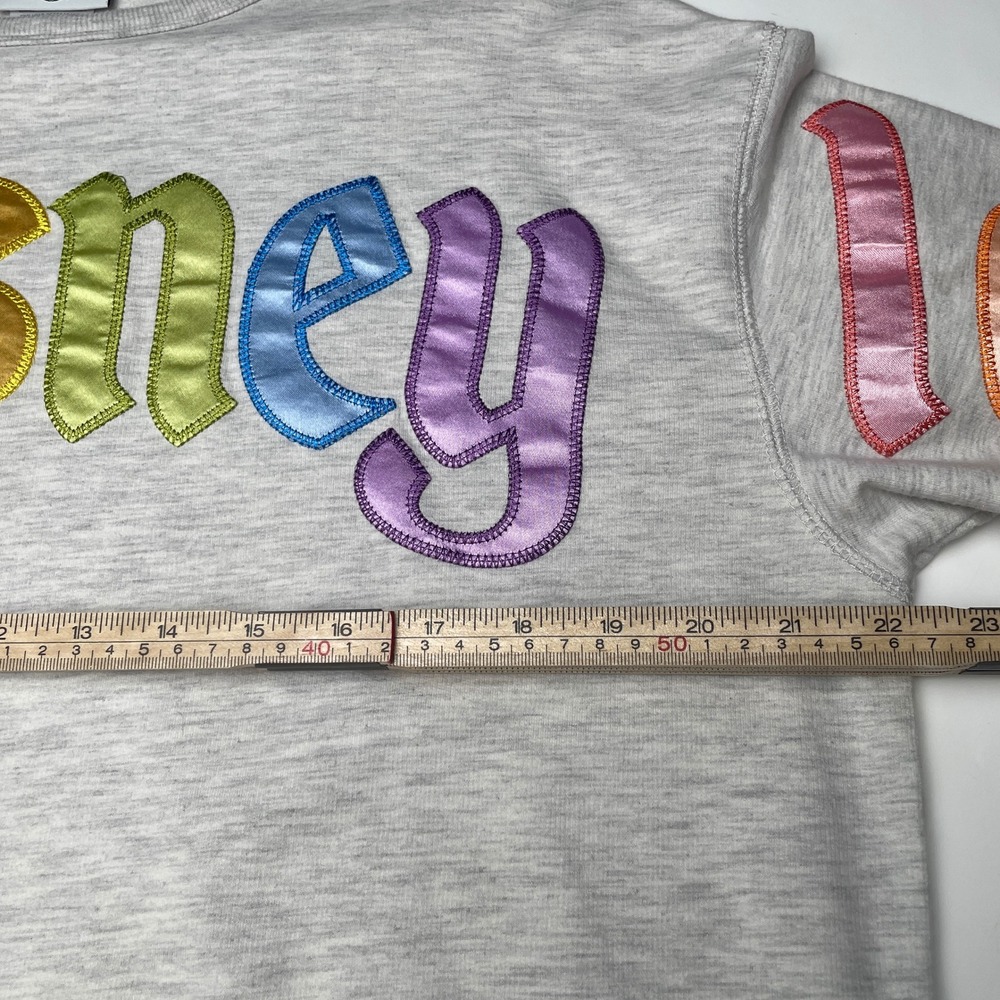 Disney Parks Disneyland Castle Rainbow Satin Applique Gray Sweatshirt M JT22997 - Picture 5 of 6